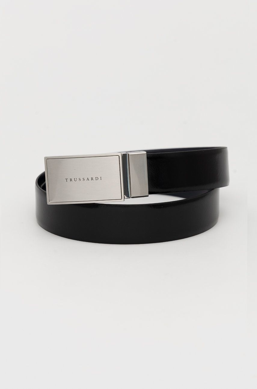Trussardi Curea De Piele Cu Doua Fete Barbati, Culoarea Negru Bărbaţi