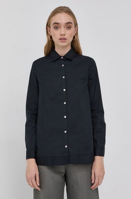 Stefanel Cămașă Femei, Culoarea Negru, Cu Guler Clasic, Regular Dama, Cu Elastan, Casual