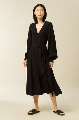Ivy & Oak Rochie Dionne Culoarea Negru, Midi, Evazata Dama, Panza, Casual