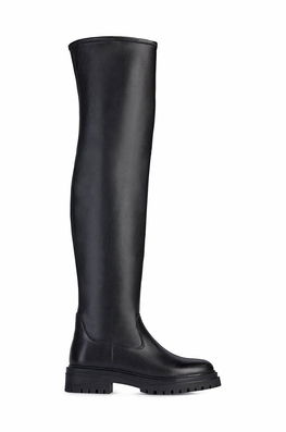 Geox Ghete De Piele Iridea Femei, Culoarea Negru, Cu Toc Plat Dama