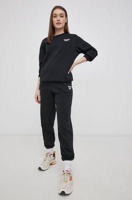 Reebok Pantaloni HA4329 Femei, Culoarea Negru, Material Neted Dama, Tricotaj