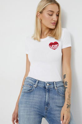 Love Moschino Tricou Femei, Culoarea Alb Dama, Cu Elastan, Model Imprimeu