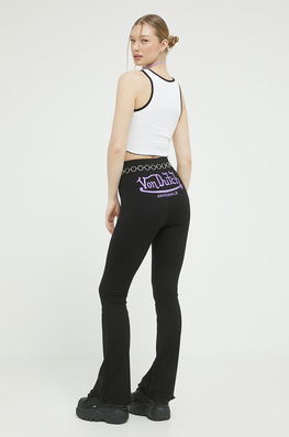 Von Dutch Pantaloni Femei, Culoarea Negru, Evazati, High Waist Dama, Tricotaj