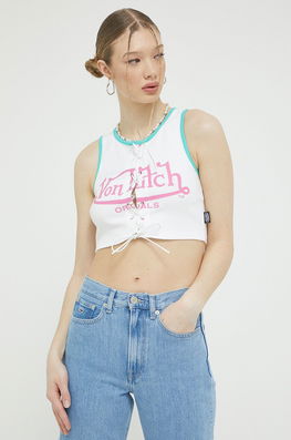 Von Dutch Top Femei, Culoarea Alb Dama, Cu Elastan, Model Print