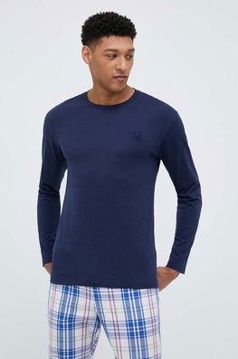 United Colors Of Benetton Camasa Cu Maneca Lunga Din Bumbac Culoarea Albastru Marin, Neted Bărbaţi Bleumarin