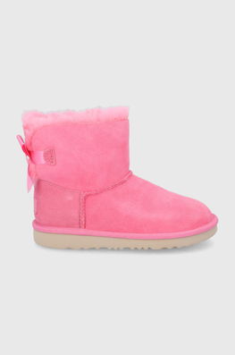 UGG Cizme De Zapada Din Piele întoarsă Bailey Bow II Mini Culoarea Roz Copii