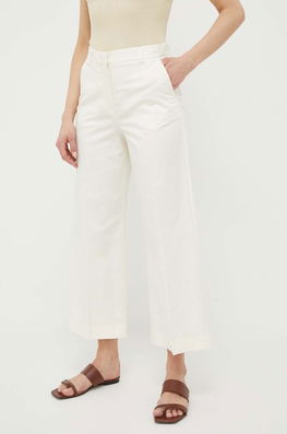 Weekend Max Mara Pantaloni Din Amestec De In Culoarea Bej, Lat, High Waist Dama, Panza