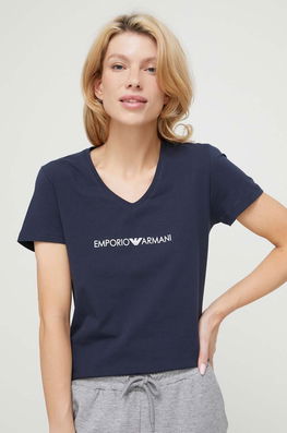 Emporio Armani Underwear Tricou Lounge Culoarea Albastru Marin Dama Bleumarin, Cu Elastan, Model Print