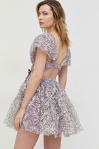 For Love & Lemons Rochie Culoarea Violet, Mini, Evazati Dama, Panza, Cocktail, Model Imprimeu