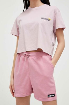 Ellesse Pantaloni Scurti Femei, Culoarea Roz, Cu Imprimeu, High Waist Dama, Tricotaj