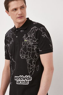 Lacoste Polo De Bumbac Culoarea Negru, Cu Imprimeu Bărbaţi, Model Print