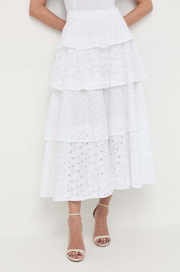 Silvian Heach Fusta Din Bumbac Culoarea Alb, Maxi, Evazati Dama, Casual, Model Imprimeu