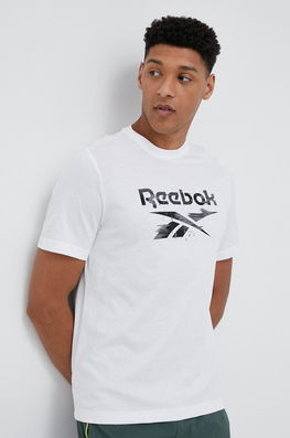 Reebok Tricou Din Bumbac Culoarea Alb, Modelator Bărbaţi, Model Print