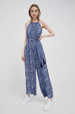 Pepe Jeans Salopeta Niki Culoarea Albastru Marin, Cu Decolteu Rotund Dama Bleumarin, Panza, Casual