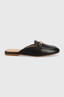 Lauren Ralph Lauren Slapi De Piele Mule Femei, Culoarea Negru Dama, Toc Plat