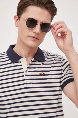La Martina Tricou Polo Barbati, Culoarea Albastru Marin, Modelator Bărbaţi Bleumarin, Cu Elastan