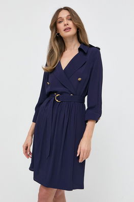 Luisa Spagnoli Rochie Din Amestec De Matase Culoarea Albastru Marin, Mini, Evazati Dama Bleumarin, Panza, Office