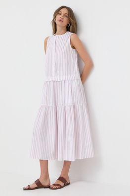 Max Mara Leisure Rochie Din Bumbac Culoarea Alb, Midi, Evazati Dama, Casual, Model Curele