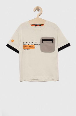 Sisley Tricou De Bumbac Pentru Copii Culoarea Bej, Neted