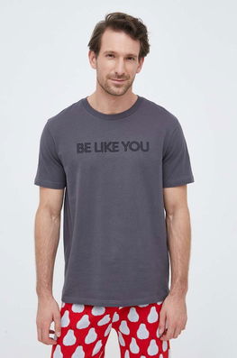 United Colors Of Benetton Tricou Din Bumbac Culoarea Gri, Cu Imprimeu Bărbaţi