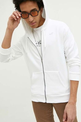 Hollister Co. Bluza Barbati, Culoarea Alb, Cu Glugă, Neted Bărbaţi