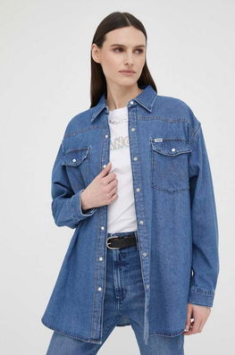 Wrangler Camasa Jeans Femei, Cu Guler Clasic, Relaxed Dama Albastru, Bumbac, Casual