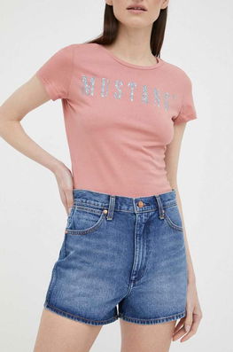 Wrangler Pantaloni Scurti Jeans Femei, Neted, High Waist Dama Albastru, Bumbac
