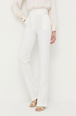 Elisabetta Franchi Pantaloni Femei, Culoarea Alb, Drept, High Waist Dama Bej, Cu Elastan