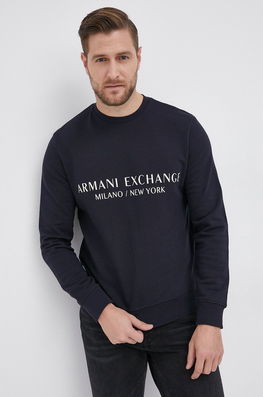 Armani Exchange Hanorac De Bumbac Bărbați, Culoarea Albastru Marin, Cu Imprimeu Bărbaţi Bleumarin, Model Print