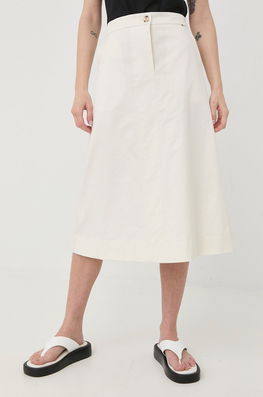 BOSS Fusta Culoarea Bej, Midi, Evazati Dama, Panza, Casual