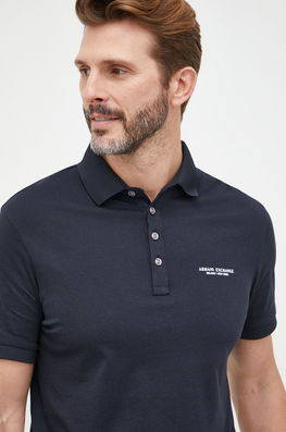 Armani Exchange Polo De Bumbac Culoarea Albastru Marin, Cu Imprimeu Bărbaţi Bleumarin, Model Print