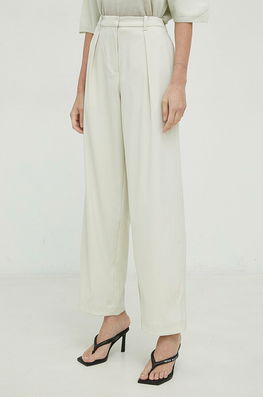 Samsoe Samsoe Pantaloni Zuri Femei, Culoarea Bej, Drept, High Waist Dama, Panza