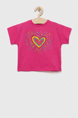 Desigual Tricou De Bumbac Pentru Copii Culoarea Roz, Model Print