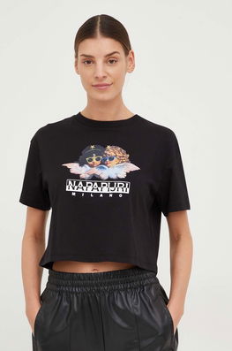 Napapijri Tricou Din Bumbac X Fiorucci Culoarea Negru Dama, Model Print