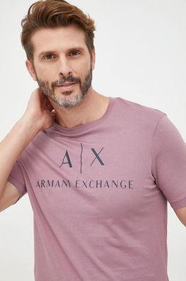 Armani Exchange Tricou Din Bumbac Culoarea Violet, Cu Imprimeu Bărbaţi, Model Print