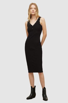 AllSaints Rochie Culoarea Negru, Midi, Mulata Dama, Tricotaj, Casual