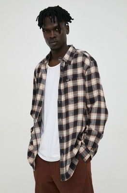 Wrangler Camasa Din Bumbac Barbati, Culoarea Maro, Cu Guler Clasic, Regular Bărbaţi, Casual, Model Grila