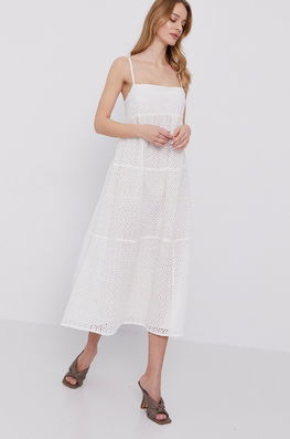 Bardot Rochie Culoarea Alb, Midi, Evazata Dama, Panza, Cocktail