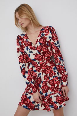 JDY Rochie Culoarea Rosu, Mini, Evazati Dama, Panza, Casual, Model Flori