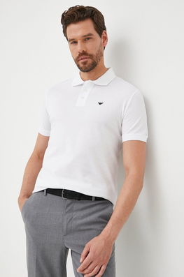 Emporio Armani Polo De Bumbac Culoarea Alb, Neted Bărbaţi