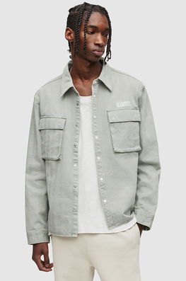AllSaints Camasa Din Bumbac Barbati, Culoarea Verde, Cu Guler Clasic, Relaxed Bărbaţi, Casual