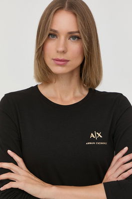 Armani Exchange Longsleeve Femei, Culoarea Negru Dama, Cu Elastan