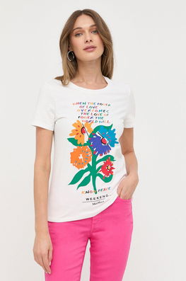 Weekend Max Mara Tricou Femei, Culoarea Alb Dama Bej, Cu Elastan, Model Print