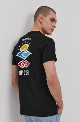 Rip Curl Tricou Bărbați, Culoarea Negru, Cu Imprimeu Bărbaţi, Bumbac, Model Print
