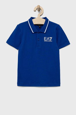 EA7 Emporio Armani Tricouri Polo Din Bumbac Pentru Copii Cu Imprimeu Albastru, Model Print
