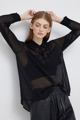 Sisley Camasa Femei, Culoarea Negru, Cu Guler Clasic, Regular Dama, Casual
