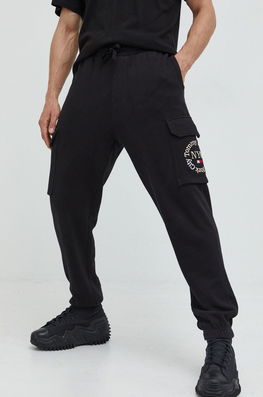 Tommy Jeans Pantaloni De Trening Din Bumbac Barbati, Culoarea Negru, Cu Imprimeu Bărbaţi