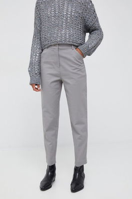 Sisley Pantaloni Femei, Culoarea Gri, Fason Chinos, High Waist Dama, Panza