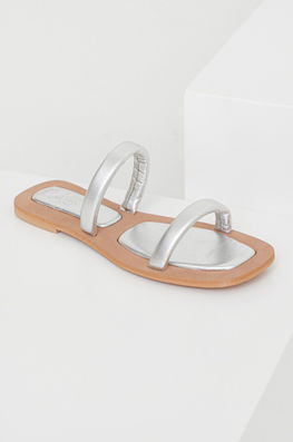 Answear Lab Slapi De Piele Femei, Culoarea Argintiu Dama, Toc Plat