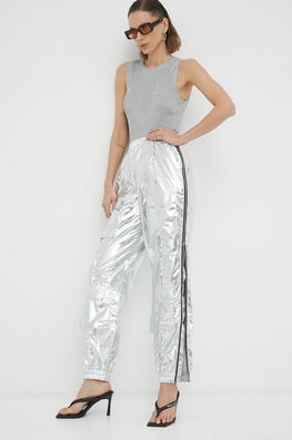 Gestuz Pantaloni Femei, Culoarea Argintiu, High Waist Dama, Panza